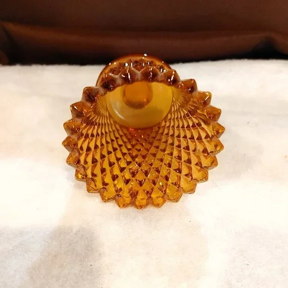 VINTAGE AMBER DIAMOND CUT AMBER GLASS VOTIVE TEA CANDLE HOLDER PEG - Picture 3 of 6